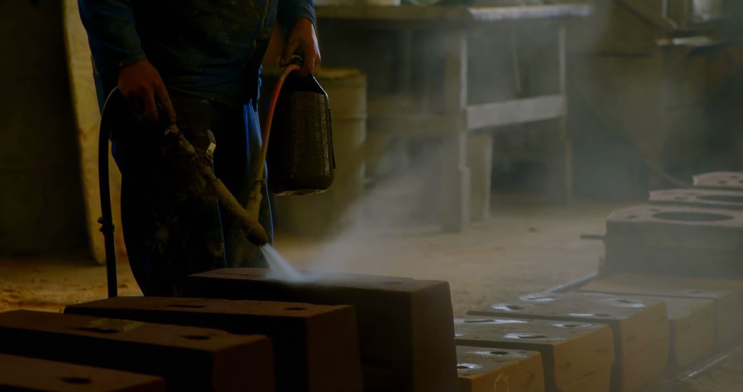 Factory Worker Spray Painting Mold in Industrial Environment - Free Images, Stock Photos and Pictures on Pikwizard.com