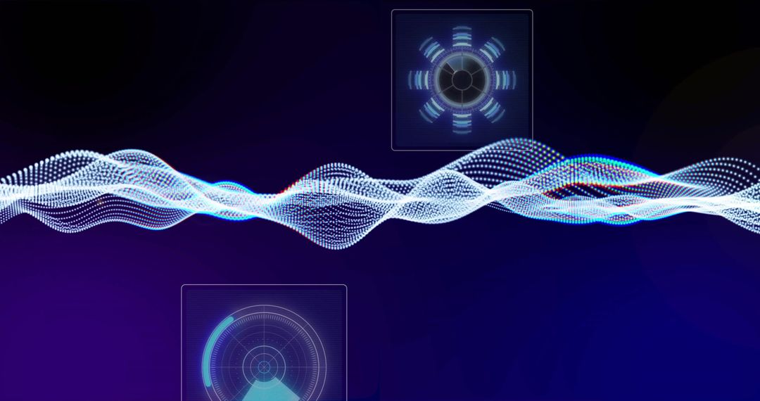 Futuristic Digital Wave With Technology Icons Over Dark Background