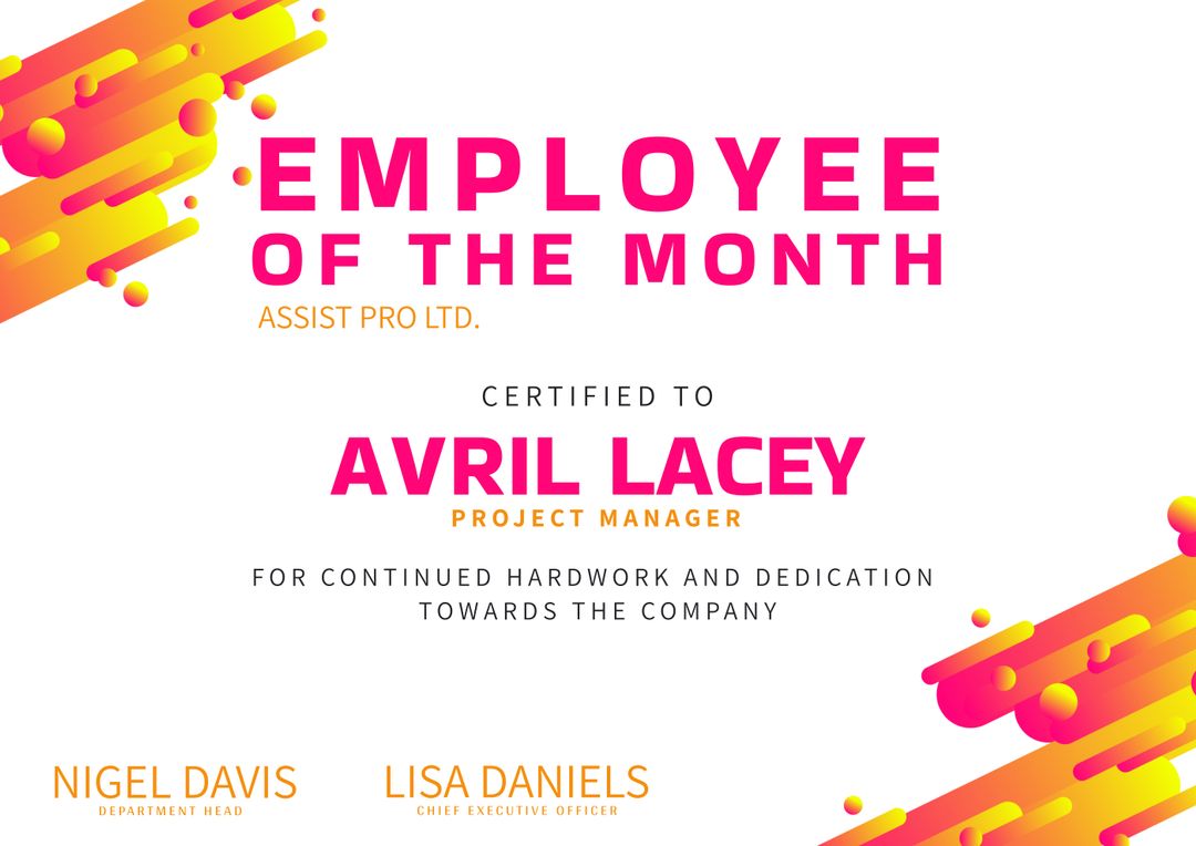 Employee of the Month Certificate with Bold Colors - Download Free Stock Templates Pikwizard.com