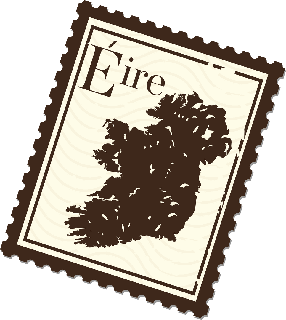 Vintage Ireland Silhouette Stamp with Éire Text on Transparent Background