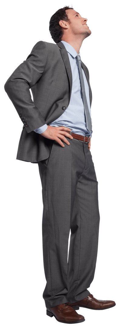 Transparent Businessman Looking Up with Hands on Hips