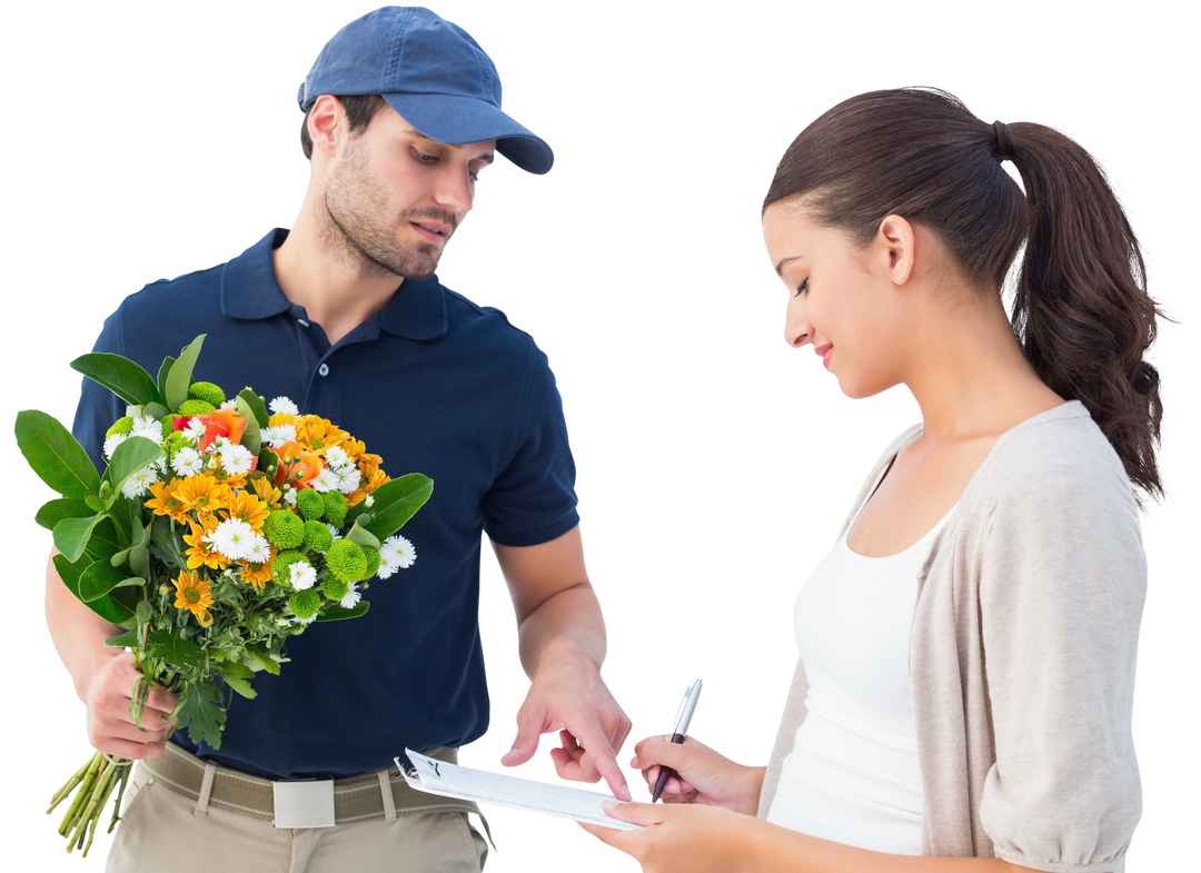 Happy Transparent Flower Delivery Man with Custommer - Download Free Stock Images Pikwizard.com