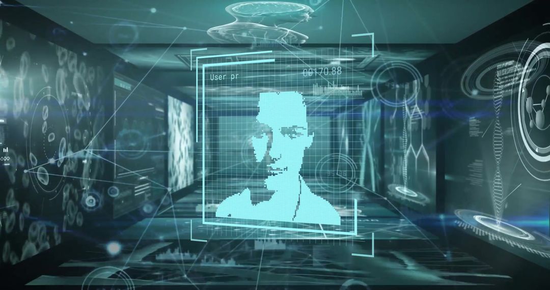 Futuristic Data Processing Interface with Digital Portraits