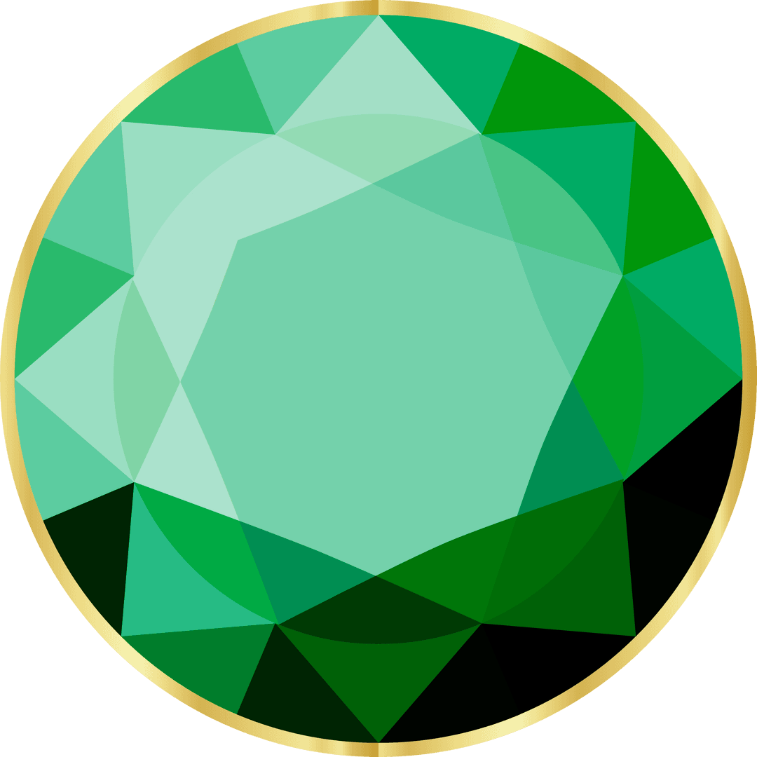 Round Green Gemstone with Gold Rim and Transparent Background