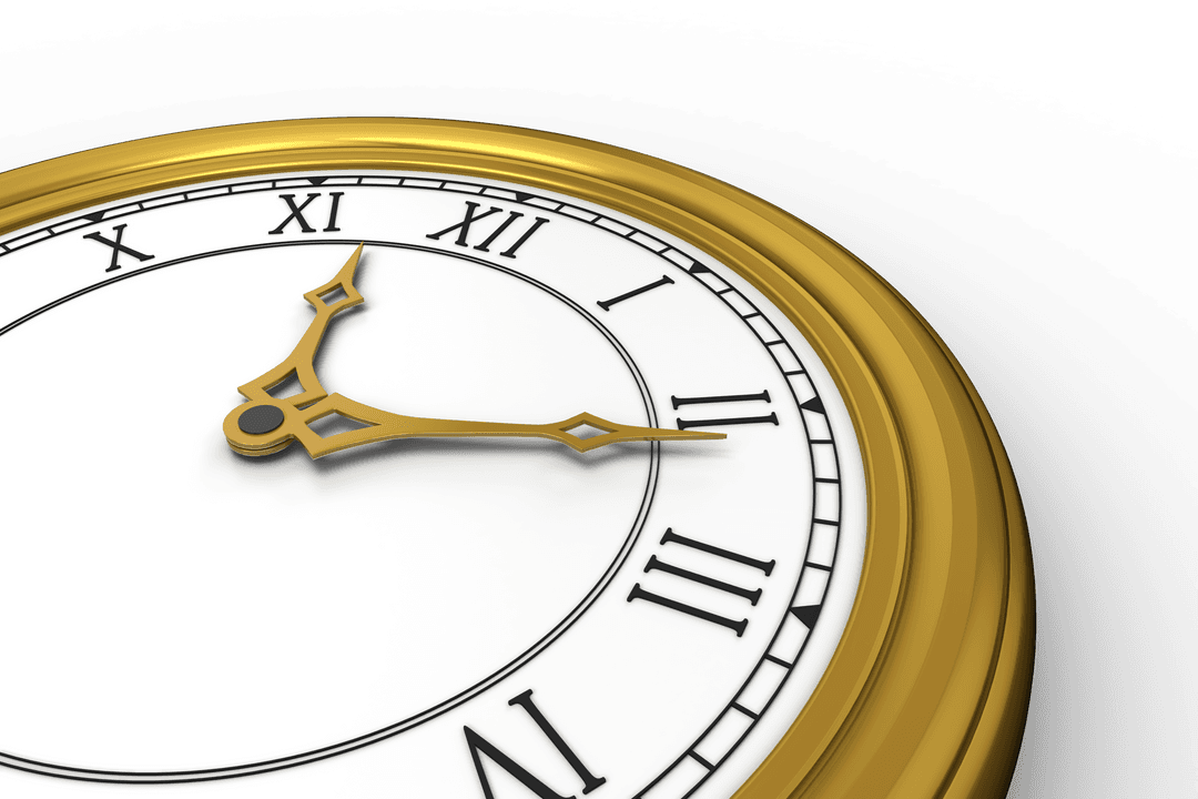 Golden Wall Clock on Transparent Background Time Concept Illustration