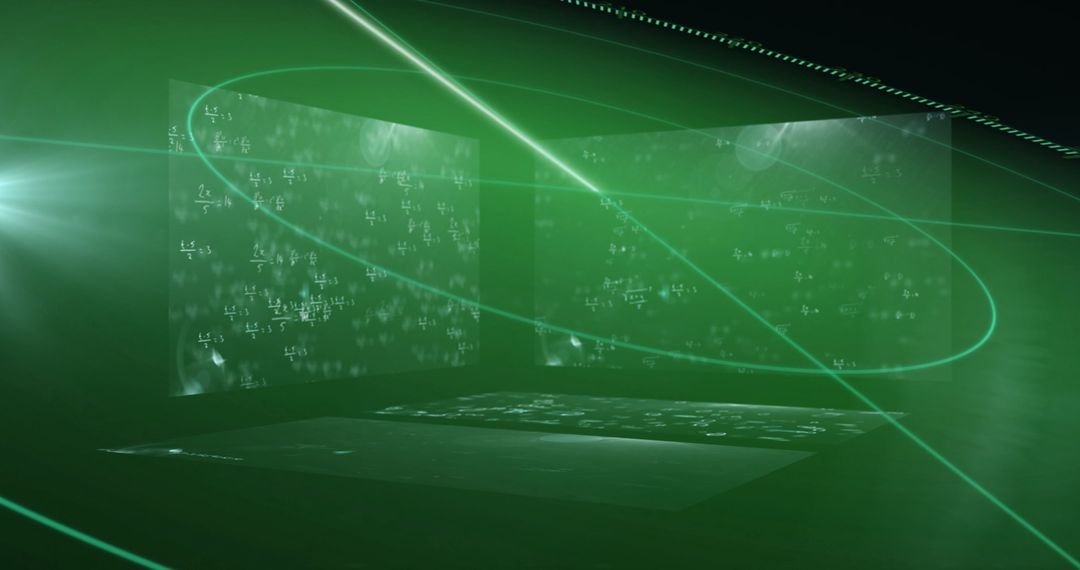 Futuristic Math Equations Display in Holographic Green Chamber