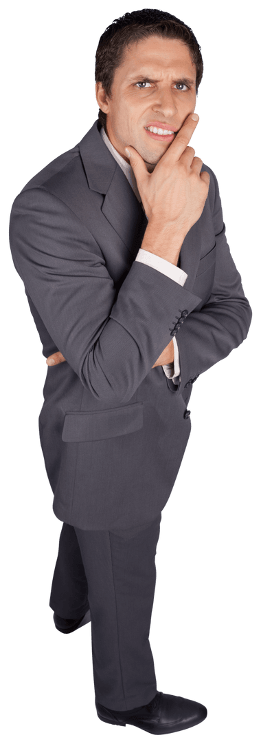Transparent Thinking Businessman Touching Chin Skeptical Expression