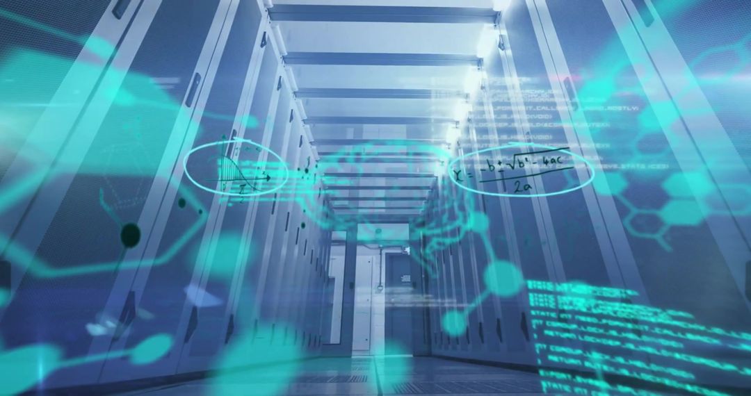 Digital Data Interface Overlay in High-Tech Server Room