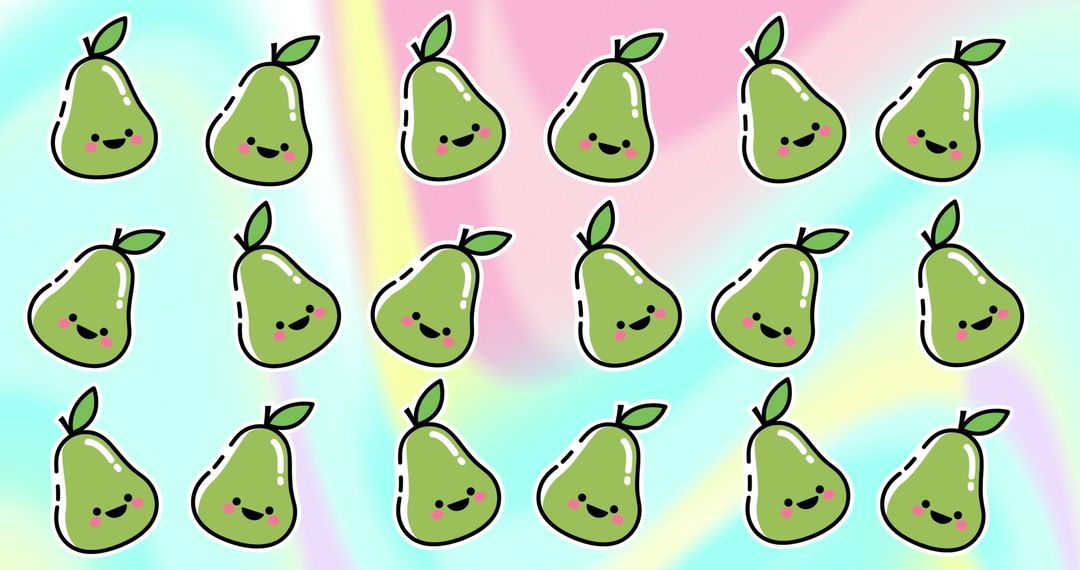 Adorable Cartoon Pears Pattern with Cute Faces on Colorful Background