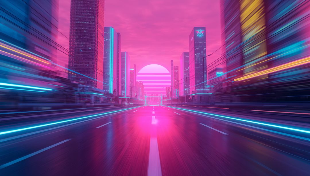 Futuristic Cyberpunk Cityscape with Neon Light Trails