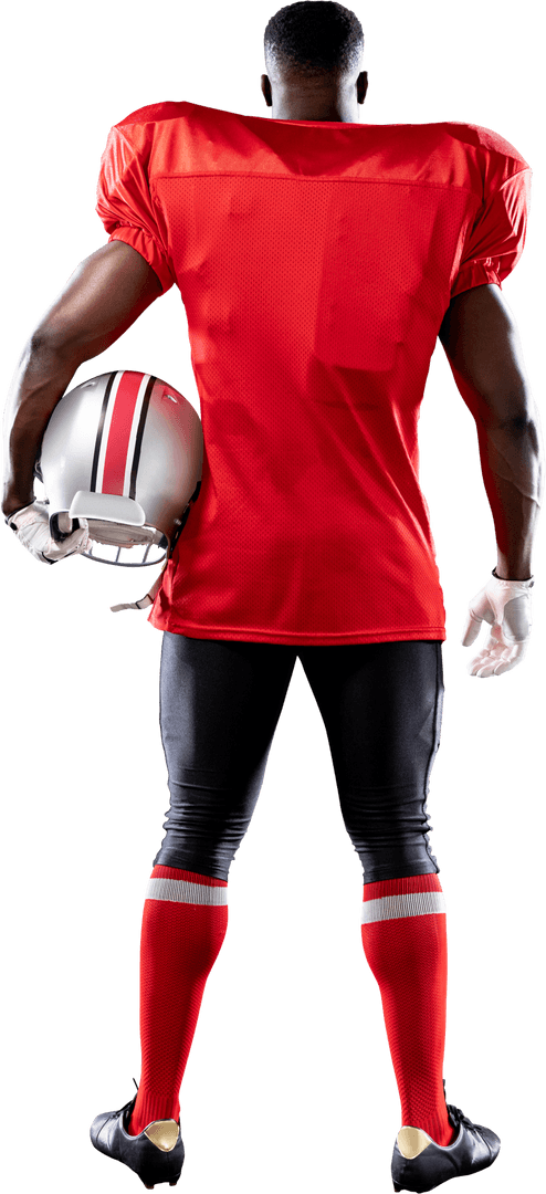 Transparent Rear View American Football Player in Red Uniform