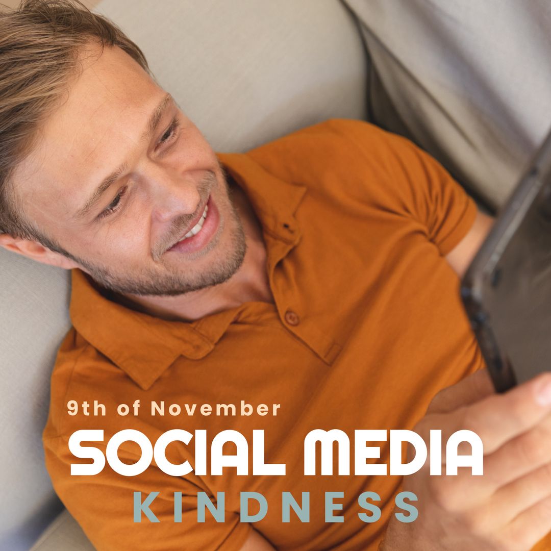 Young Man Embracing Social Media Kindness on Digital Tablet