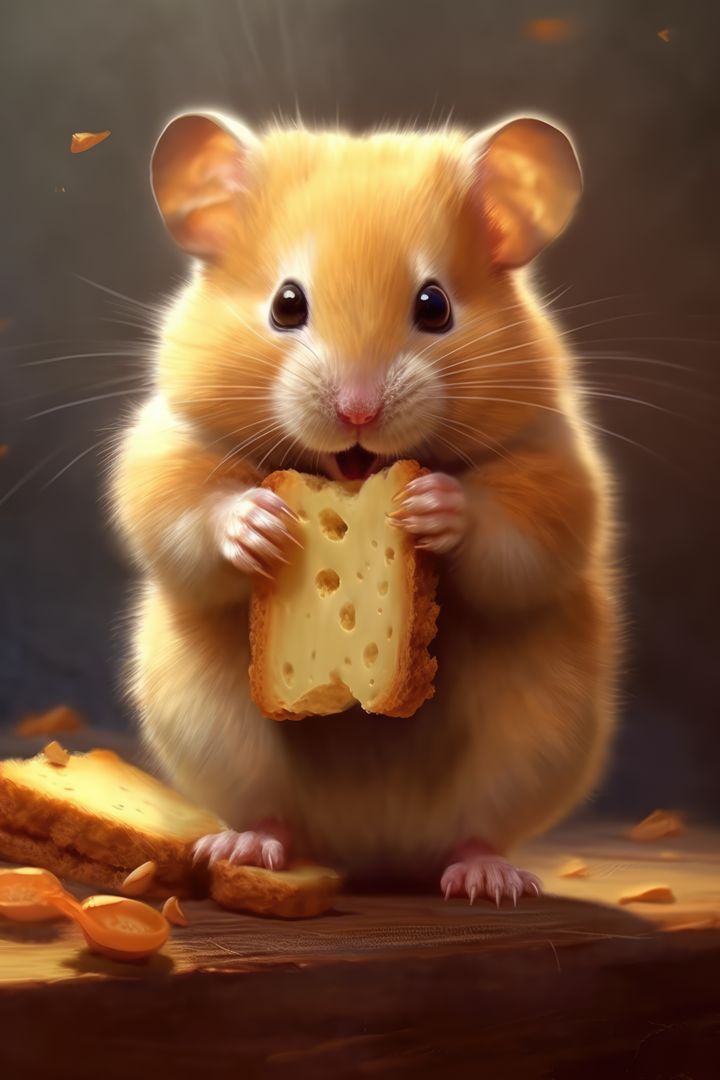 Cute Hamster Eating Cookie with Whiskers Outlined - Free Images, Stock Photos and Pictures on Pikwizard.com