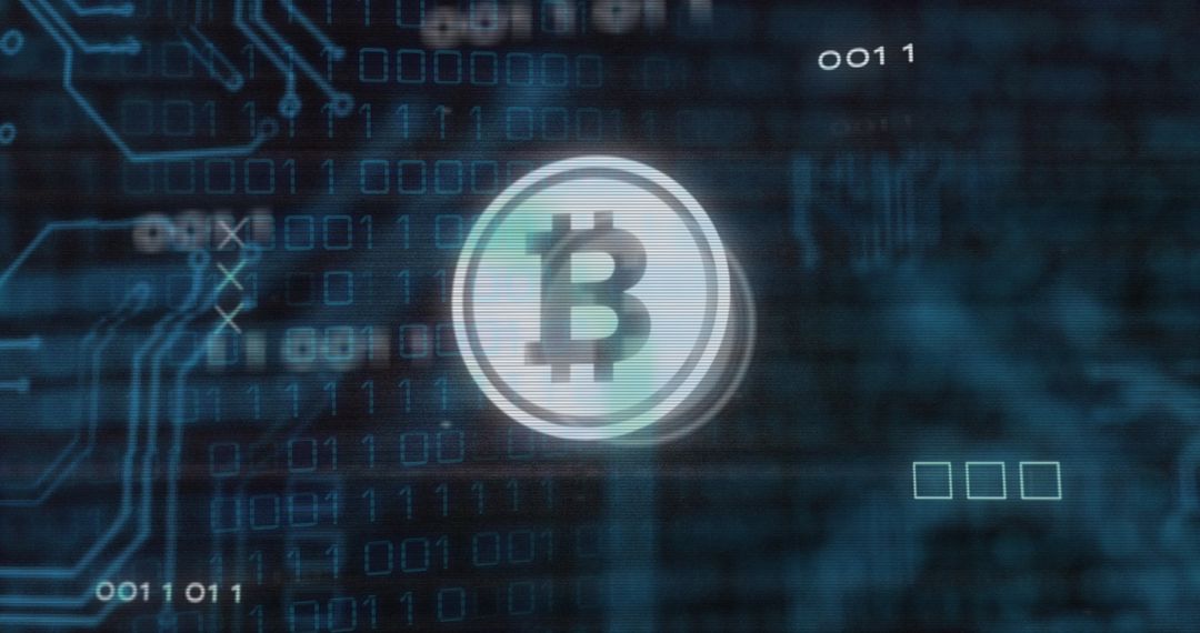 Bitcoin Symbol on Digital Circuit Background