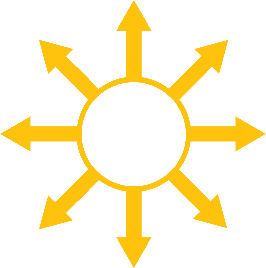 Directional Yellow Arrows Radiating from Circle on Transparent Background