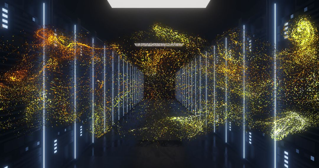 Orange Glowing Mesh over Server Room