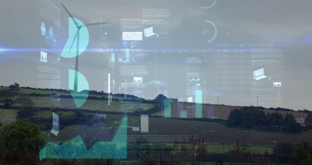 Wind Turbine with Digital Analytics Overlays in Countryside