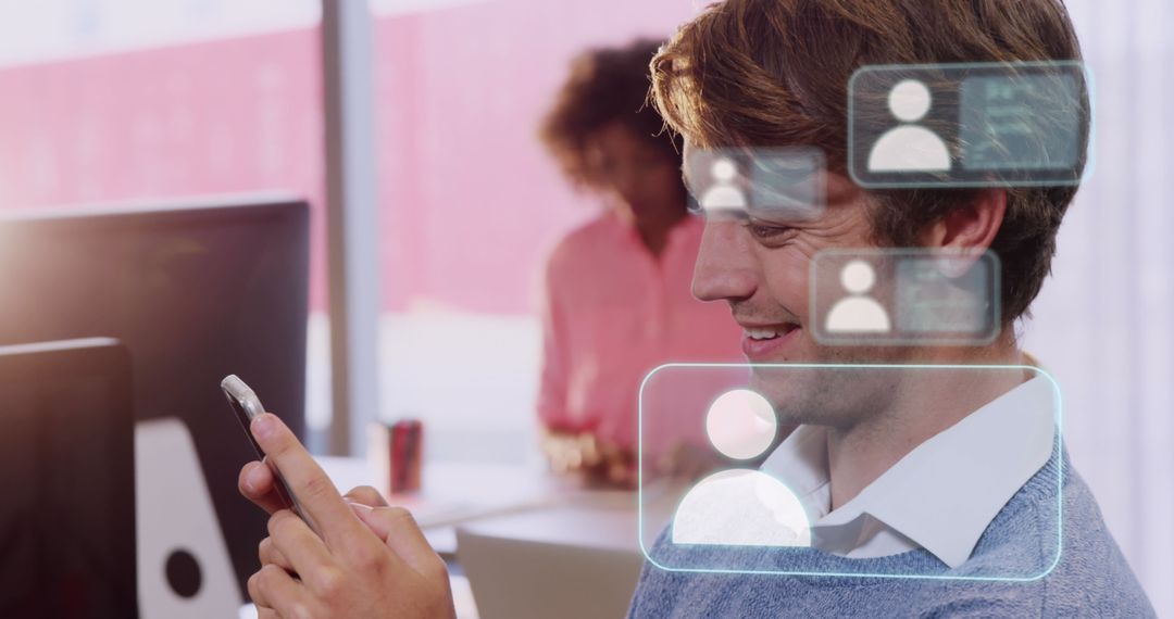 Businessman Using Smart Technology in Office Setting