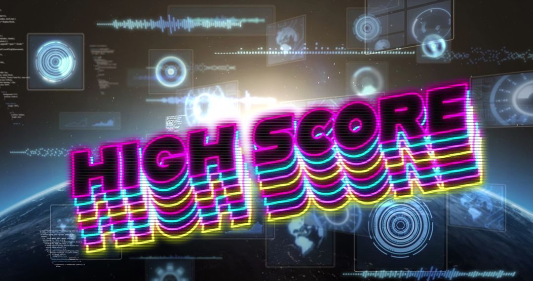 Digital High Score Banner with Futuristic Data Visuals