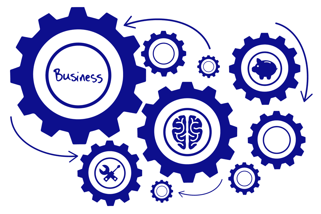 Transparent Blue Gears Illustration Representing Business Concepts