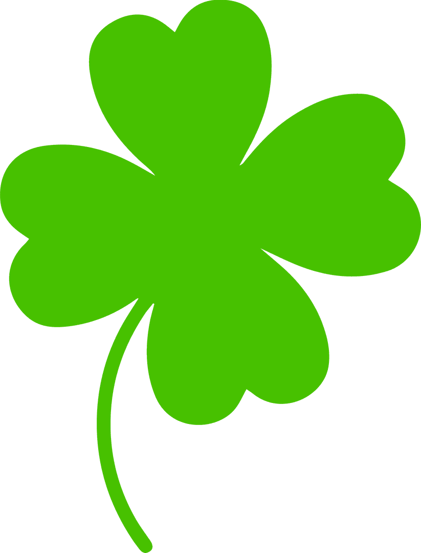 Flat Green Four-Leaf Clover on Transparent Background