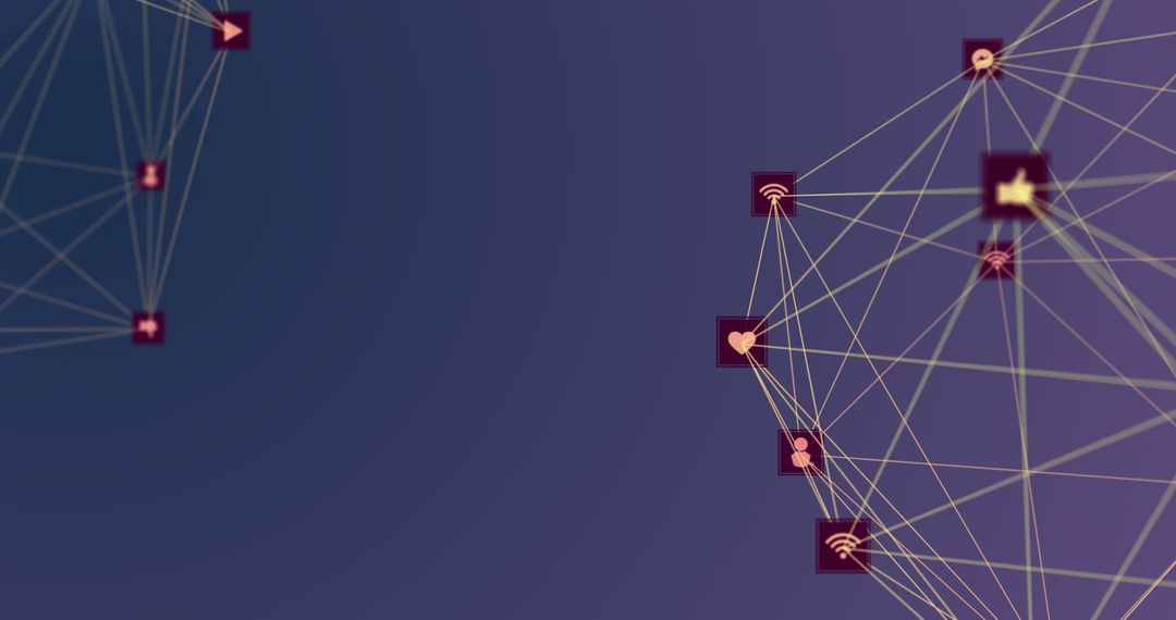 Abstract Digital Network with Technology Icons on Violet Gradient
