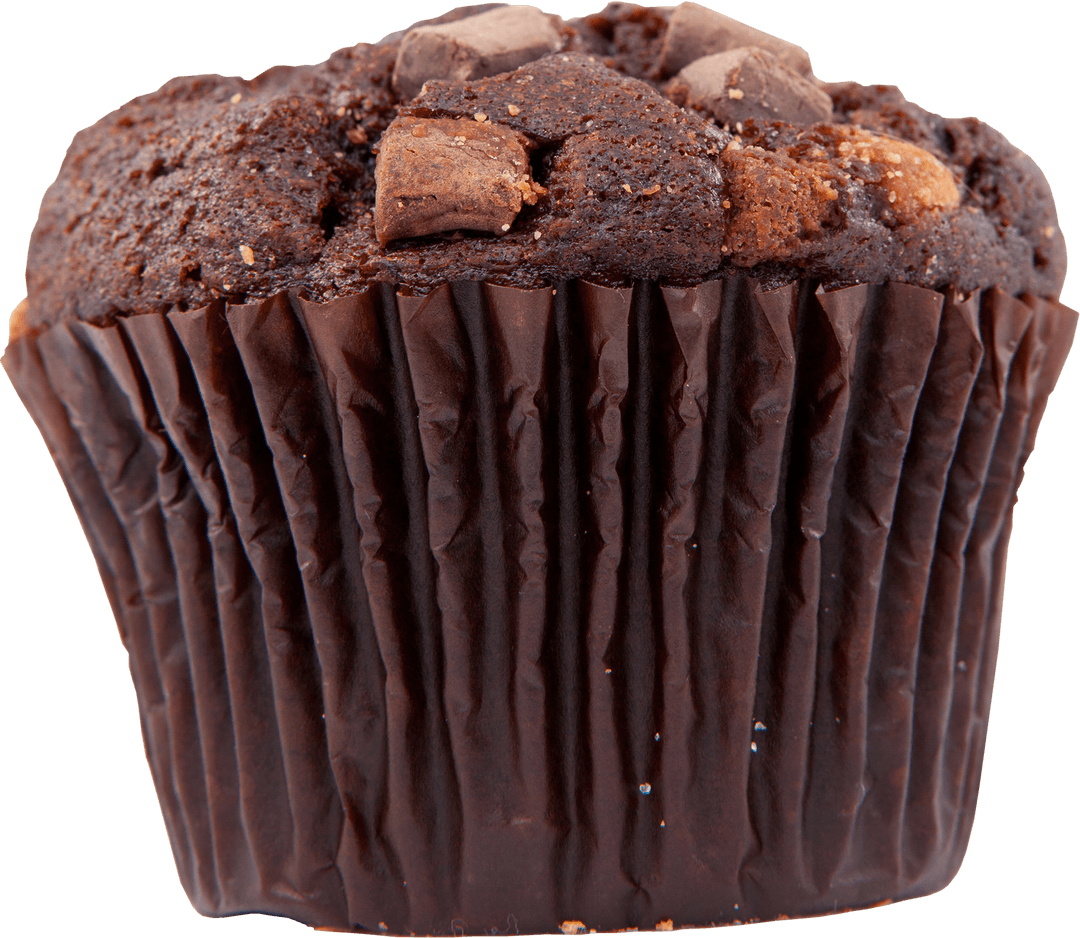 Delicious Chocolate Muffin with chunks on Transparent Background