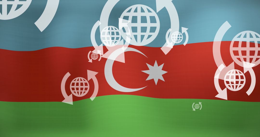 Global Network Icons with Waving Azerbaijan Flag Background
