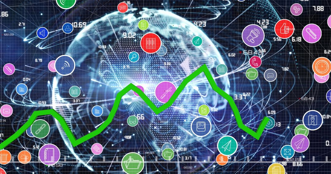Global Digital Economy Technology with Data Visualization Icons