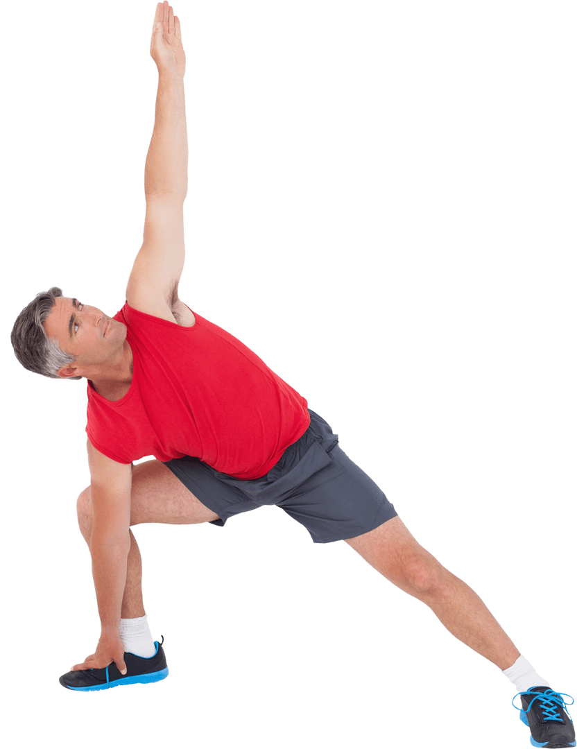 Active Mature Man Stretching with Transparent Background