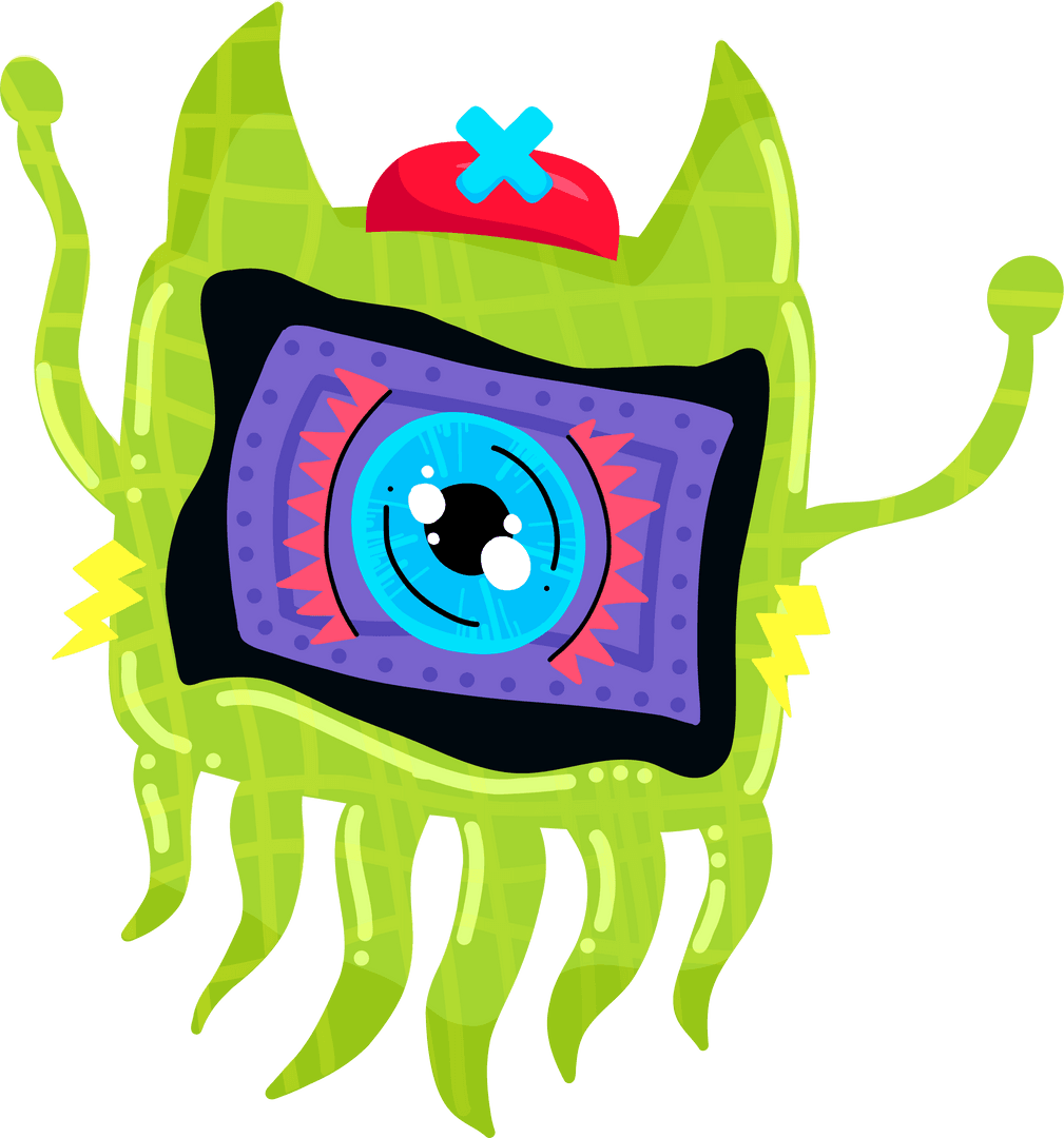 Flat Design Transparent Alien with Tentacles and Animated Eye