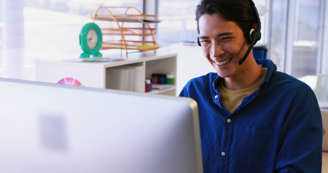 Happy Remote Worker Engaging in Virtual Communication