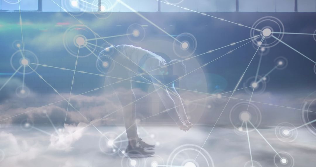 Fit Man Exercising Overlaid with Digital Networking Graphics