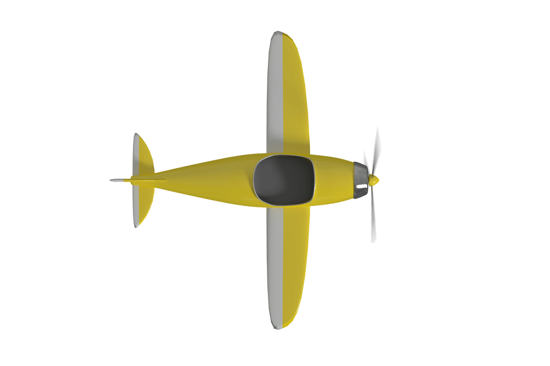 Transparent 3D Yellow Plane with Rotating Propeller Top View