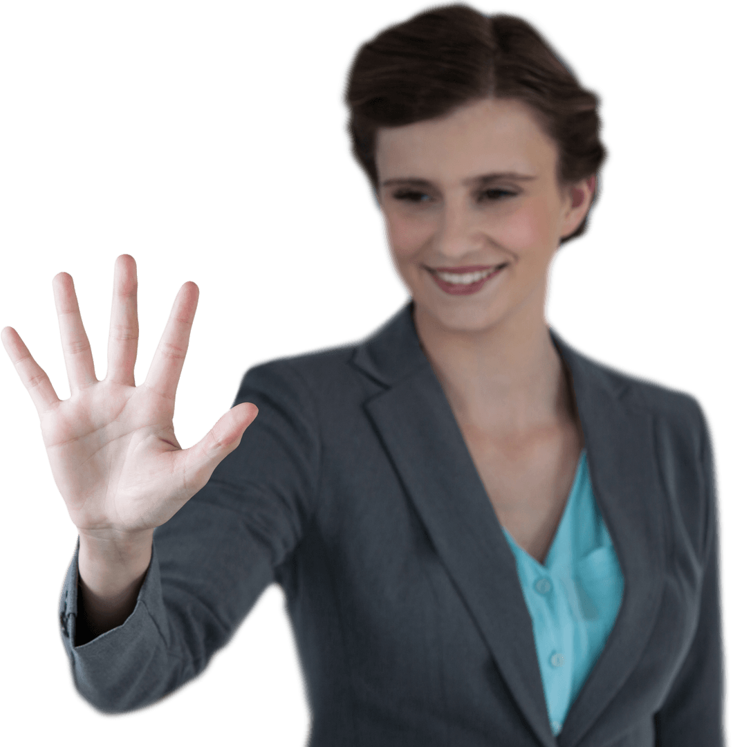 Businesswoman Engaging with Transparent Digital Interface