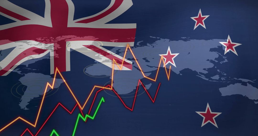 New Zealand Finance Growth with Rising Graph and World Map