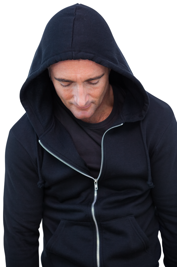 Pensive Man in Black Hoodie on Transparent Background - Download Free Stock Images Pikwizard.com