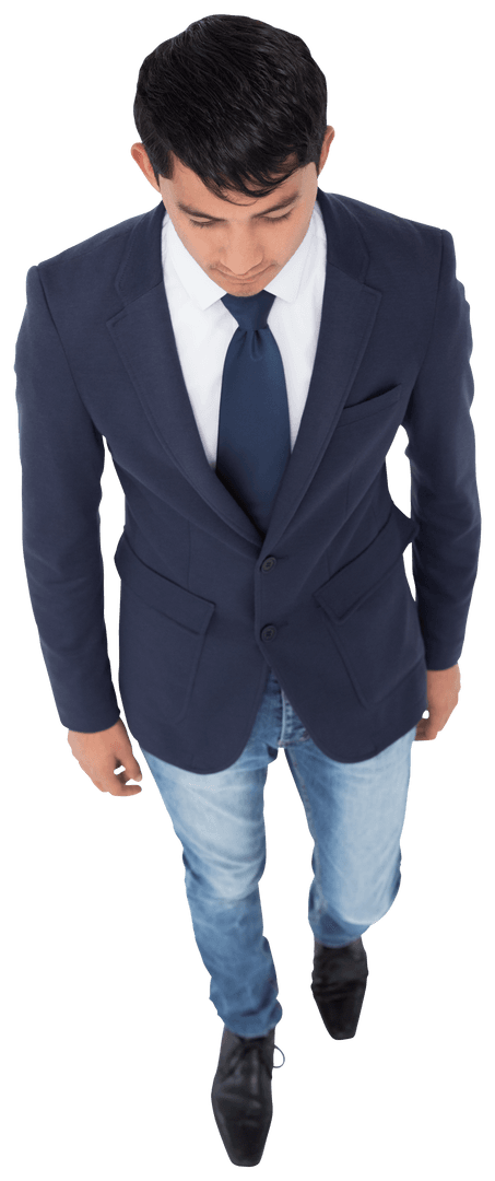 Transparent Businessman in Suit Walking and Looking Down