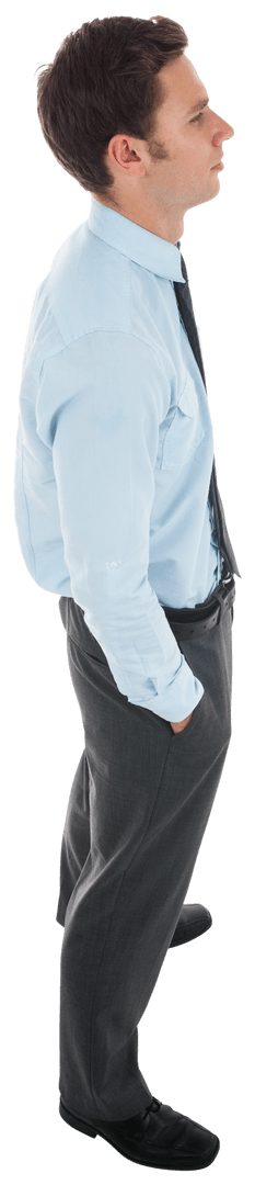 Side View of Transparent Businessman Standing Hands in Pockets