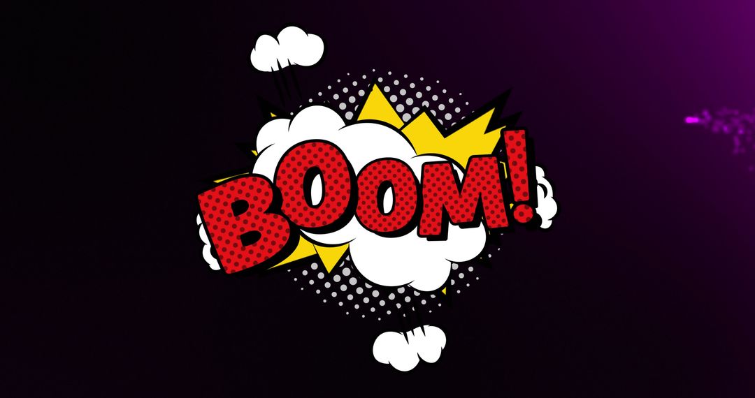 Comic Book Style BOOM! On Dark Background With Light Trail Effect