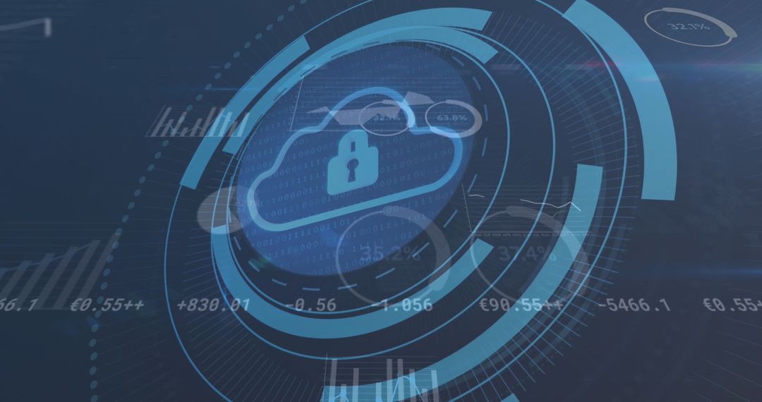 Cyber Security Concept with Cloud and Lock Over Digital Data