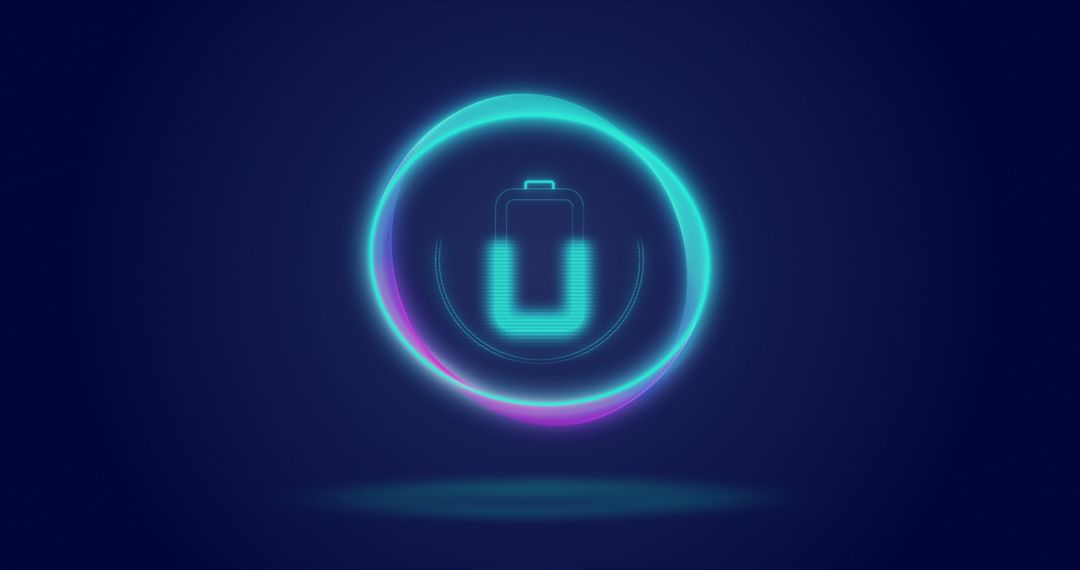 Futuristic Loading Icon with Battery Symbol on Dark Background