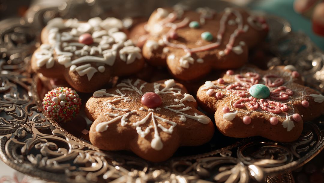 Festive Gingerbread Cookies with Ornate Icing and Decorations
