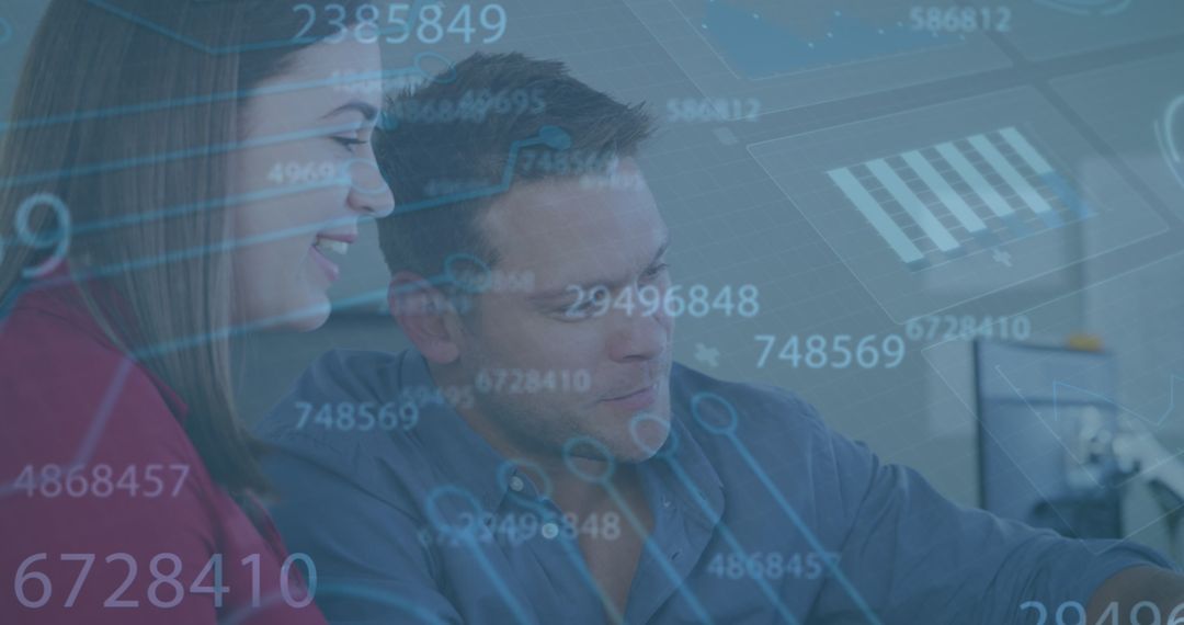 Corporate Team Discussing Data Processing Digital Interface