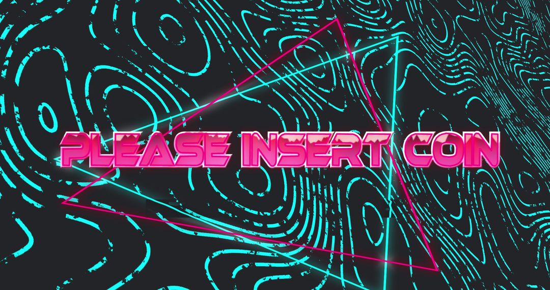 Retro Game Overlay with Neon Please Insert Coin Text