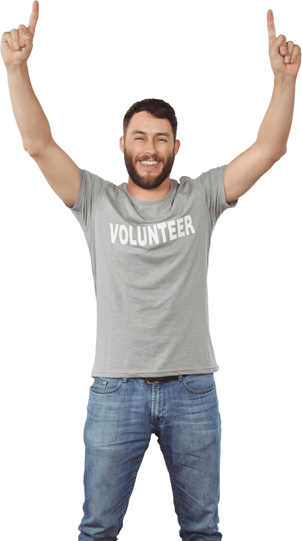 Happy Volunteer Man Raising Arms in Transparent Background