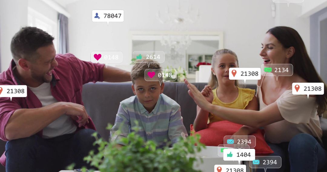 Family Enjoying Time Together with Social Media Notifications