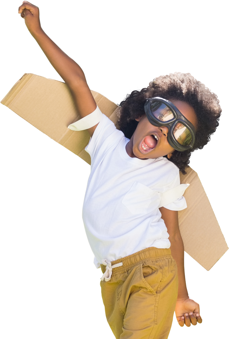 Transparent background of boy playing pilot, cardboard wings and goggles - Download Free Stock Images Pikwizard.com