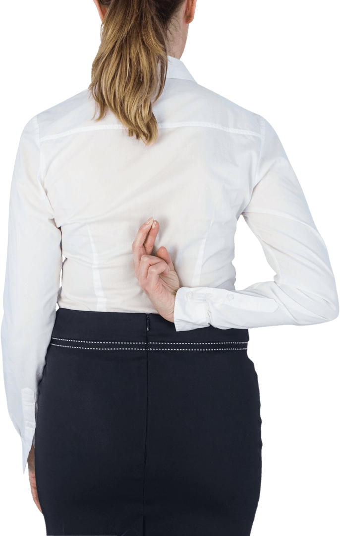 Transparent Businesswoman Crossing Fingers Showing Dishonesty Highest Transparency