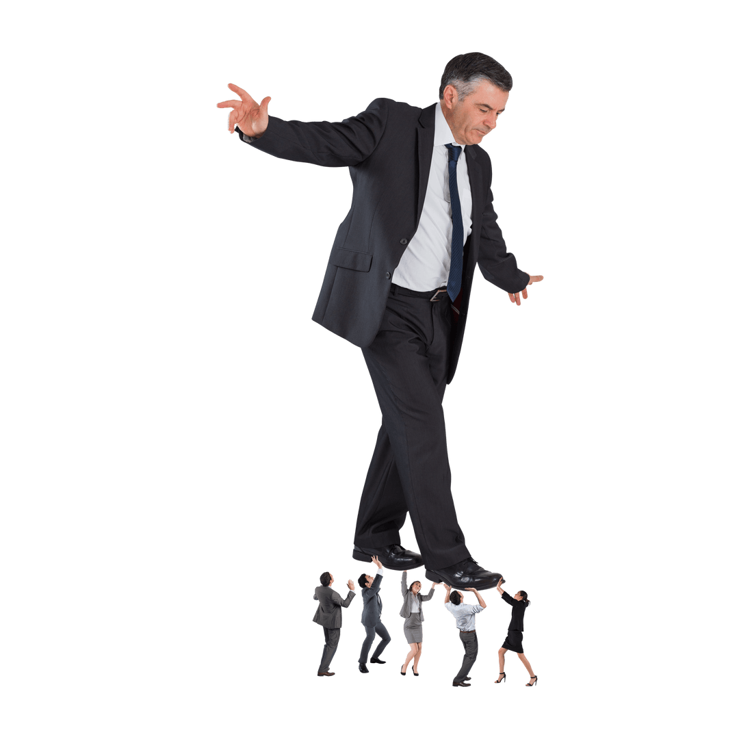 Large Caucasian Businessman Balance Over Workers Transparent Background